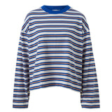 Ceres Life Beau Long Slouchy Sleeve Tee | Warm White/ Klein Blue Stripe