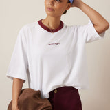 Ceres Life Macy Print Tee | White/Mulberry Script