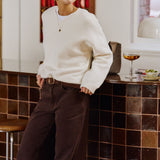 Ceres Life June V-Neck Knit Pullover | Milk