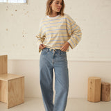 Ceres Life Beau Tie Slouchy Top | BUTTER/ CHINA BLUE STIPE