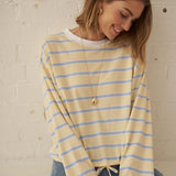 Ceres Life Beau Tie Slouchy Top | BUTTER/ CHINA BLUE STIPE