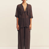 Shona Joy Maddox Short Sleeve Neck Tie Shirt | Ristretto/ Sky