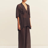 Shona Joy Maddox Short Sleeve Neck Tie Shirt | Ristretto/ Sky