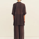 Shona Joy Maddox Short Sleeve Neck Tie Shirt | Ristretto/ Sky