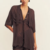 Shona Joy Maddox Short Sleeve Neck Tie Shirt | Ristretto/ Sky