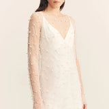 Shona Joy Opaline Sheer Pearl Mini Dress | Ivory
