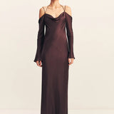 Shona Joy La Lune Off Shoulder Tie Maxi Dress | Espresso