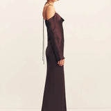 Shona Joy La Lune Off Shoulder Tie Maxi Dress | Espresso