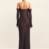 Shona Joy La Lune Off Shoulder Tie Maxi Dress | Espresso