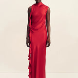 Shona Joy Agnes Draped Ruffle Maxi Dress | Cherry