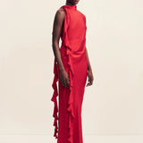 Shona Joy Agnes Draped Ruffle Maxi Dress | Cherry