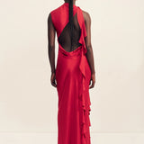 Shona Joy Agnes Draped Ruffle Maxi Dress | Cherry