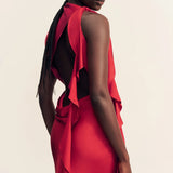 Shona Joy Agnes Draped Ruffle Maxi Dress | Cherry