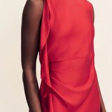 Shona Joy Agnes Draped Ruffle Maxi Dress | Cherry