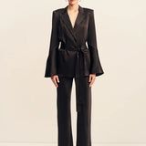Shona Joy La Lune Flared Sleeve Belted Blazer | Black