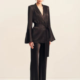 Shona Joy La Lune Flared Sleeve Belted Blazer | Black