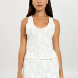 With Harper Lu Mesh Tank Top | White Sequin