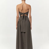 St Agni Gathered Strapless Tie Back Dress | Khaki (PRE-ORDER)