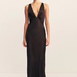 Shona Joy La Lune Plunged Cross Back Maxi Dress | Black