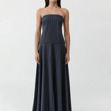 St Agni Strapless Rouleau Dress | Ink Stripe