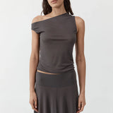 St Agni Fine Jersey Asymm Top | Soot