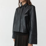 St Agni Leather Minimal Jacket | Black