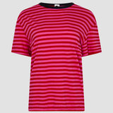 Bassike Stripe Boyfriend T-Shirt | Red/Pink/Washed Navy