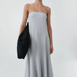 St Agni Strapless Cotton Jersey Dress | Light Grey Marle