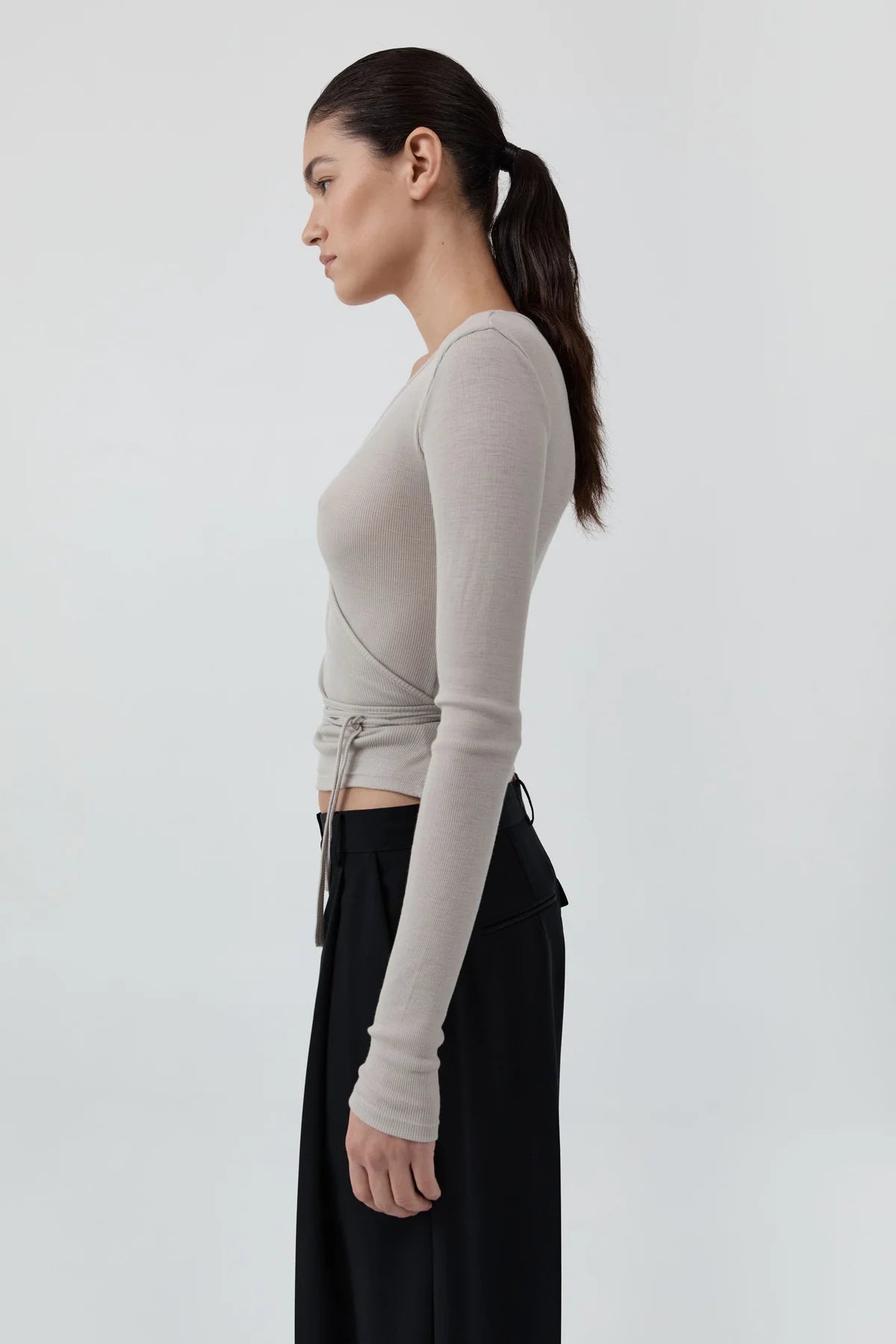 St Agni Baby Wool Wrap Top | Soft Ash