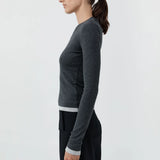 St Agni Cotton V Neck Long Sleeve Top | Charcoal Melange
