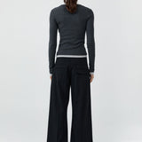 St Agni Cotton V Neck Long Sleeve Top | Charcoal Melange