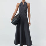St Agni Halter Circle Hem Dress | Iron Glaze (PRE-ORDER)