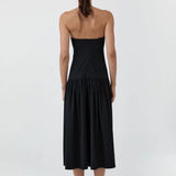 St Agni Gathered Strapless Minimal Dress | Black
