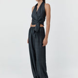 St Agni Silk Halter Wrap Top | Washed Black