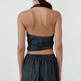 St Agni Silk Halter Wrap Top | Washed Black