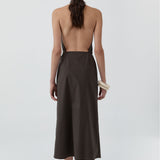 St Agni Halter Wrap Backless Dress | Wood (PRE-ORDER)