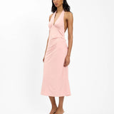 With Harper Lu Pleated Backless Halter Dress | Musk