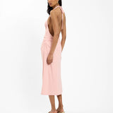 With Harper Lu Pleated Backless Halter Dress | Musk