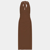 With Harper Lu Pleated Backless Halter Dress | Cafe