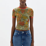 Sir Eliana Mesh Fitted Tee | Aliera Floral Mint (PRE-ORDER)