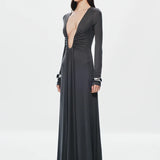 Misha The Jennifer Long Sleeve Cupronickel Maxi Dress | Vulcan Grey