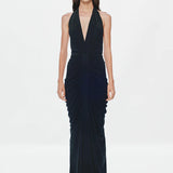 Misha The Venus Gathered Cupro Dress | Black (PRE-ORDER)
