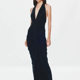 Misha The Venus Gathered Cupro Dress | Black (PRE-ORDER)