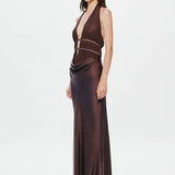 Misha Celine Satin Maxi Dress | Umber Brown