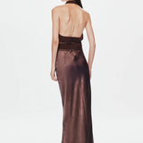 Misha Celine Satin Maxi Dress | Umber Brown