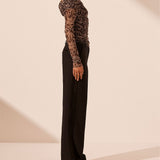 Shona Joy Zoe Long Sleeve Off Shoulder Top | Black/Sand