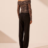 Shona Joy Zoe Long Sleeve Off Shoulder Top | Black/Sand