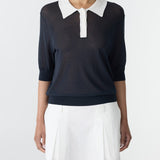 Bassike Contrast Collar Polo | Black/White