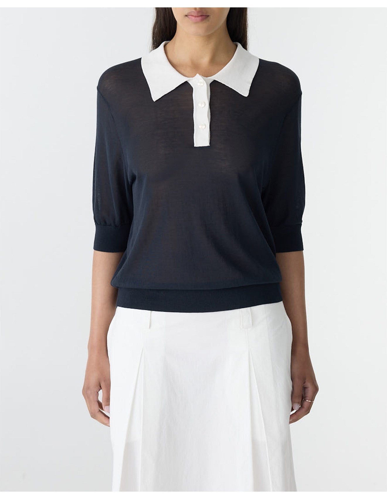 Bassike Contrast Collar Polo | Black/White