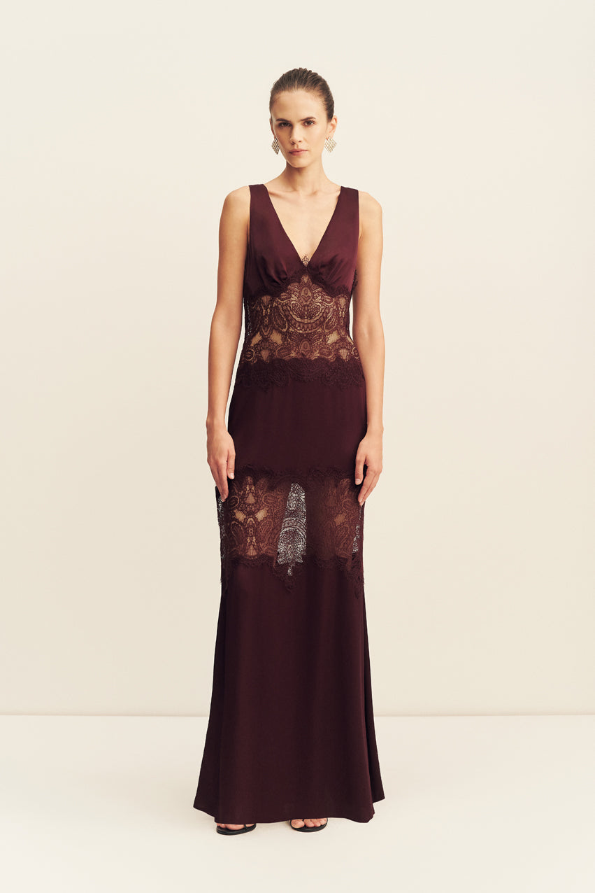Jamila Lace Plunged Panelled Maxi Dress
